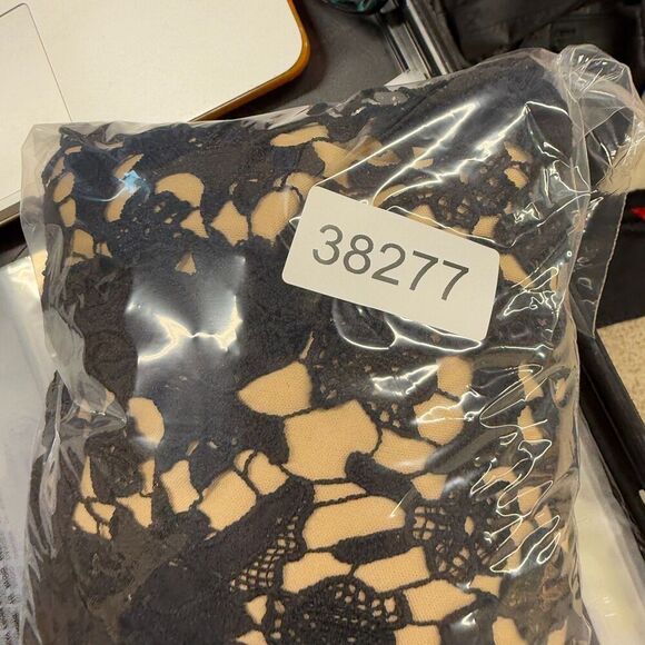 Alya Dress Women XS Black Floral Sheath Midi Crochet V-Neck Sleeveless Zipper - Picture 6 of 6